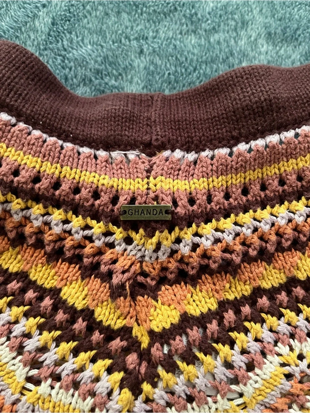 Ghanda Multi-Stripe Crochet Swim Coverup Shorts — Pink & Maroon